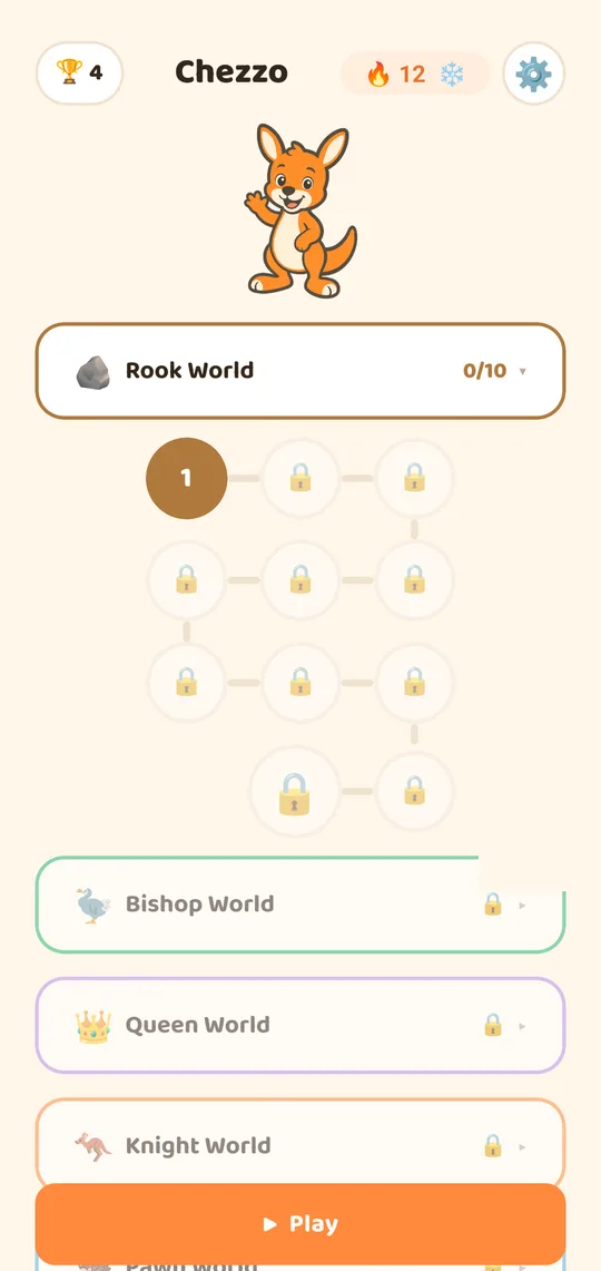 The journey map: eight worlds, unlocked one at a time